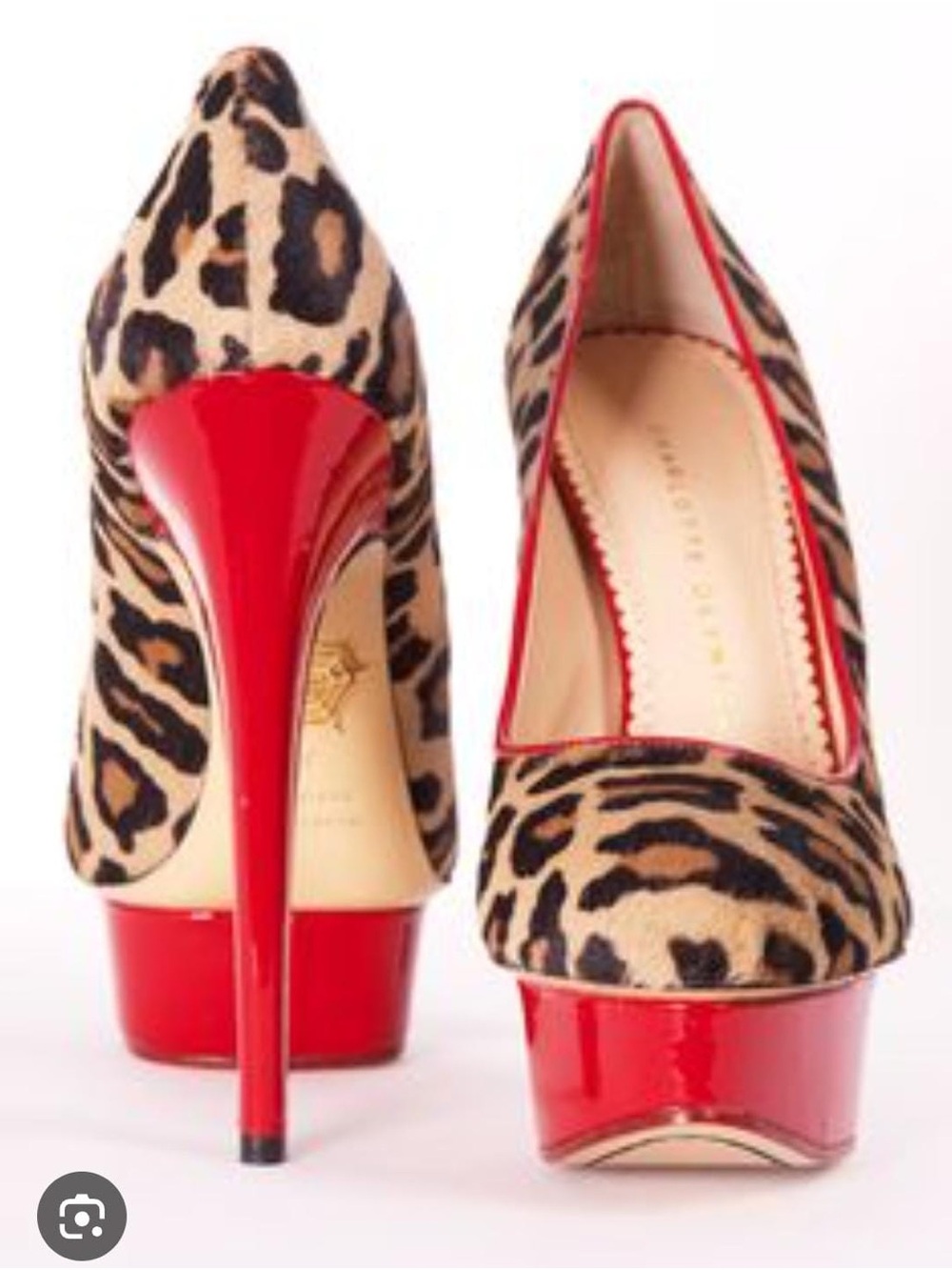 Vero Cuoio Leopard Print Pointed Pumps with Red Patent Heel